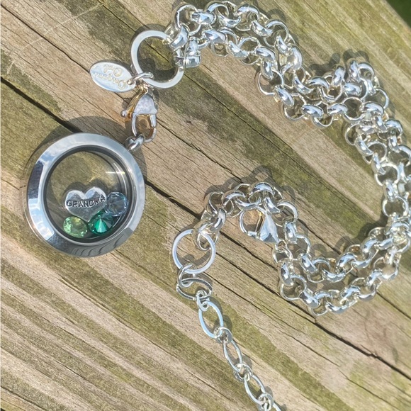 Origami Owl Floating Locket necklace Rolo chain Grandma heart rhinestone charms - Picture 3 of 11